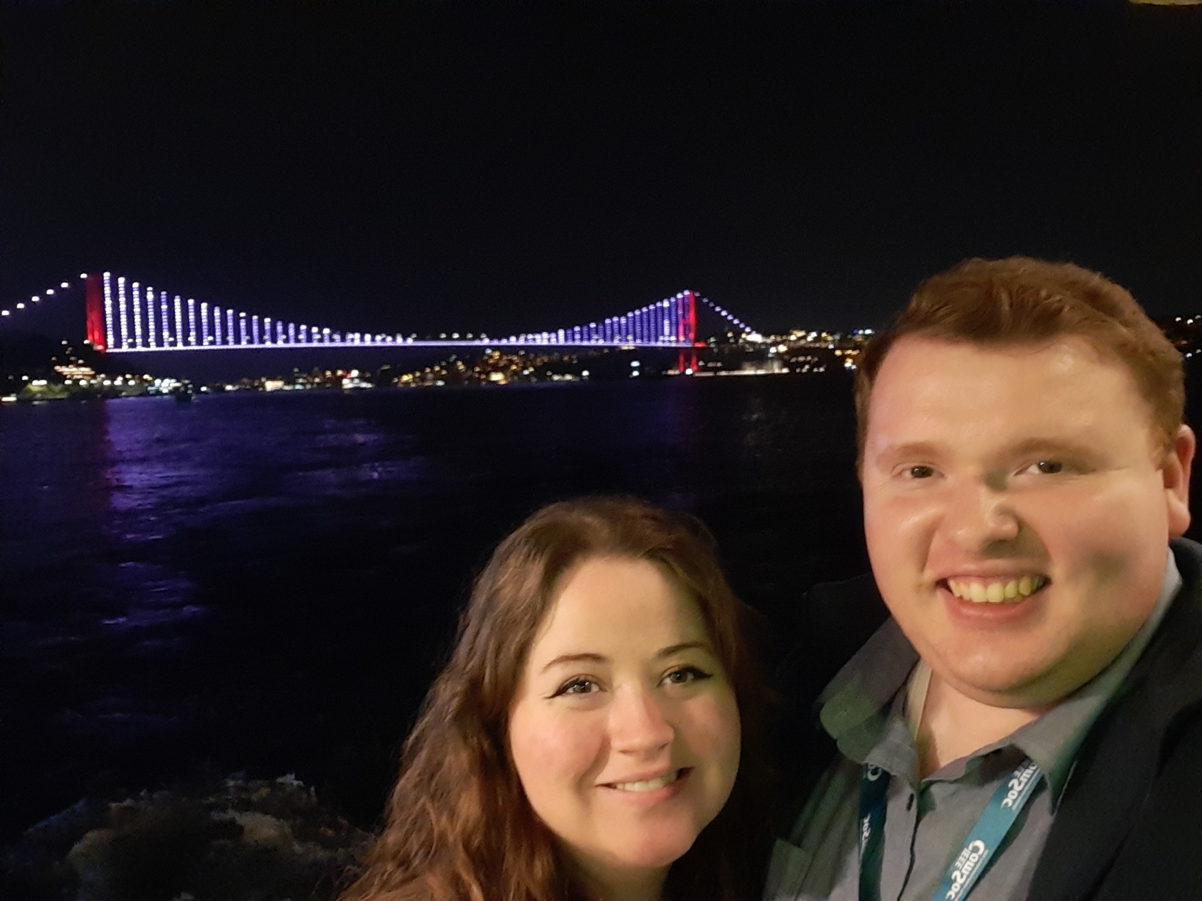 To my everlasting dismay I forgot to get a photo of myself during the poster session… so go ahead and enjoy this on of my wife, Kelli, and me taking a cruise with the rest of the conference along the Bosporus Strait!